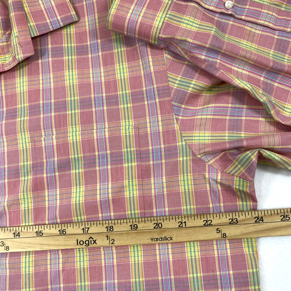 Lands' End Mens Shirt Size 16 1/2- 33 No Iron Pink Plaid Button Down Long Sleeve - Picture 5 of 8